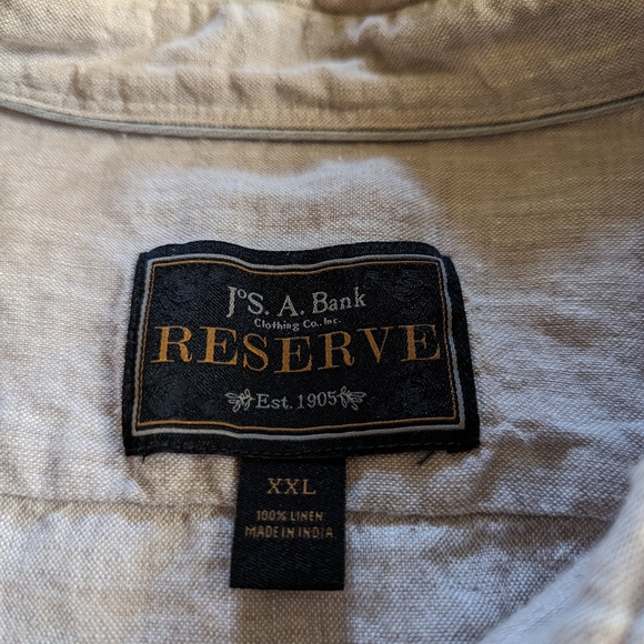 Jos A Bank Reserve Shirt Mens XXL 2XL Beige Linen Long Sleeve Button Up Pocket - Picture 4 of 8